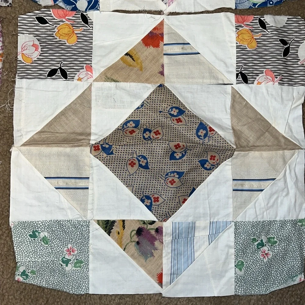 Lot 8 Vintage handmade quilt blocks 14.5” x 15”